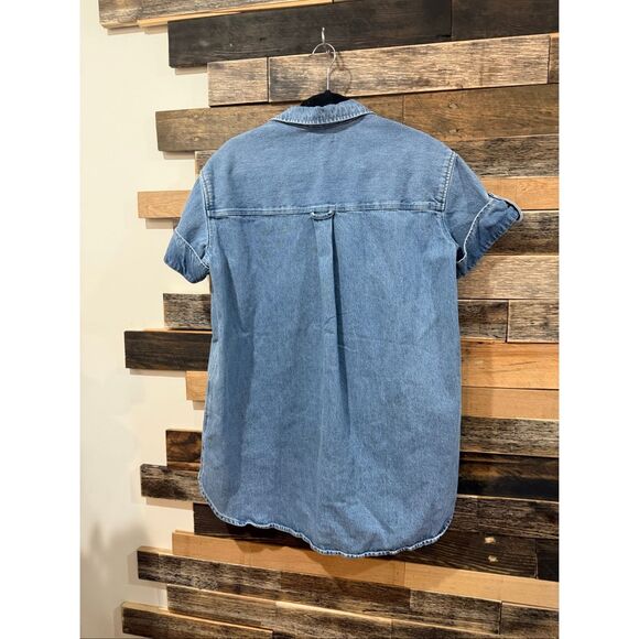 Sézane Denim Mini Short-Sleeve cotton Ana Shirt Dress oversized size 34 - Picture 3 of 9